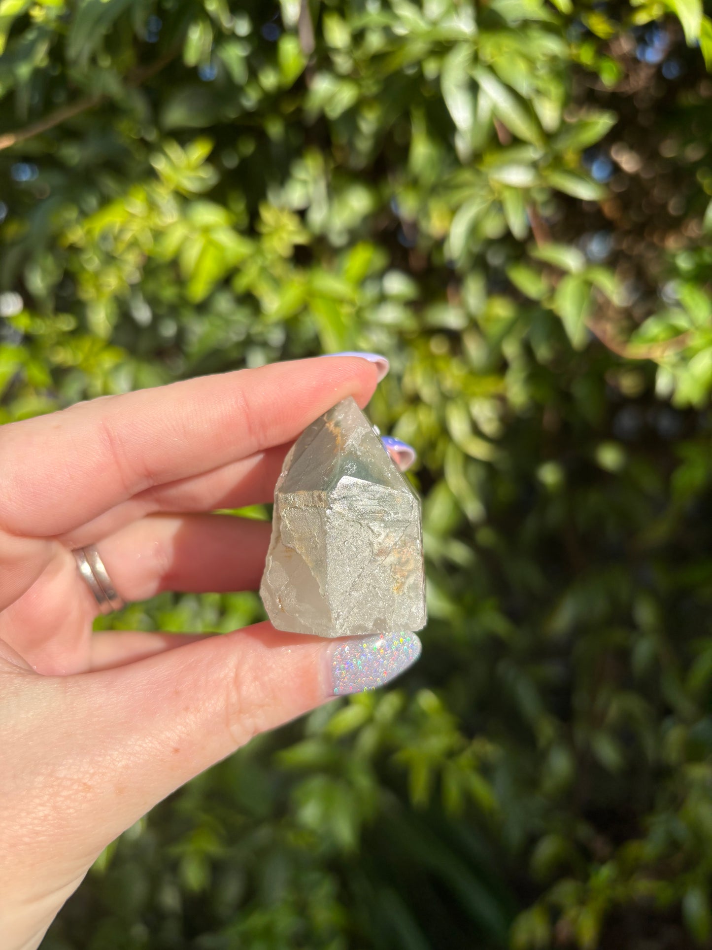 Chlorite Phantom Quartz Semi Polished Point B