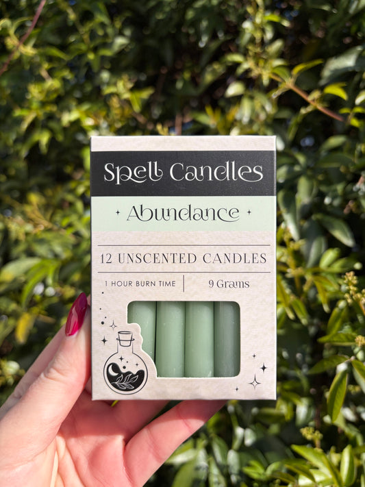 Green ABUNDANCE Spell Candles x12