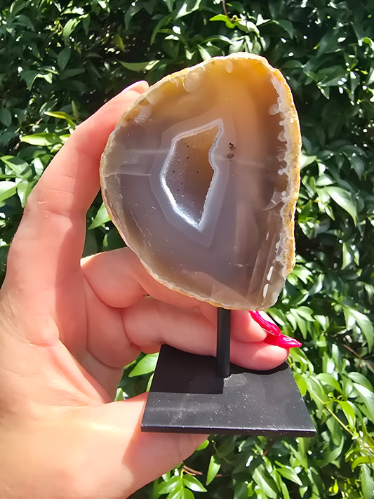 Natural Agate Geode On Metal Stand A