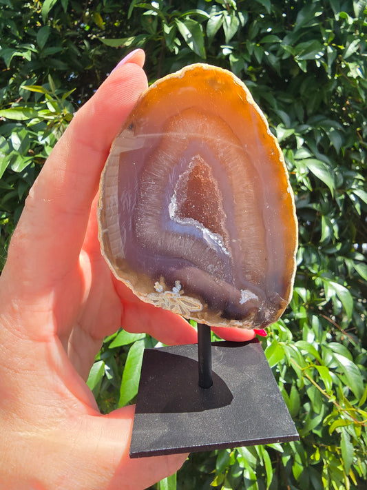 Natural Agate Geode On Metal Stand B