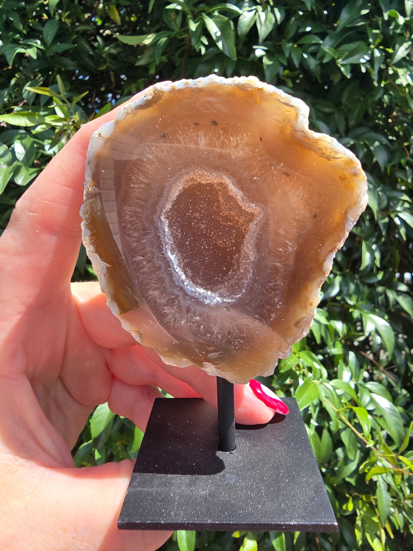 Natural Agate Geode On Metal Stand C