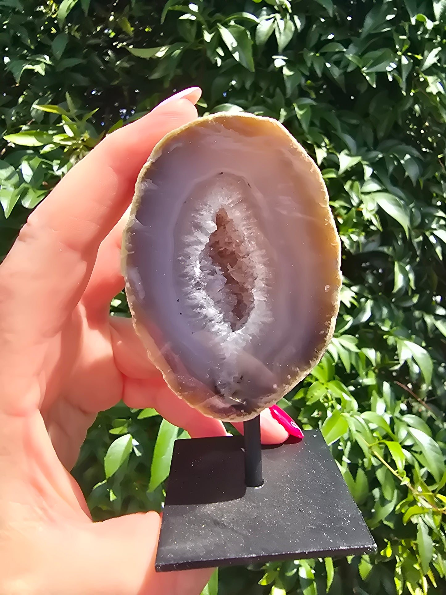 Natural Agate Geode On Metal Stand D