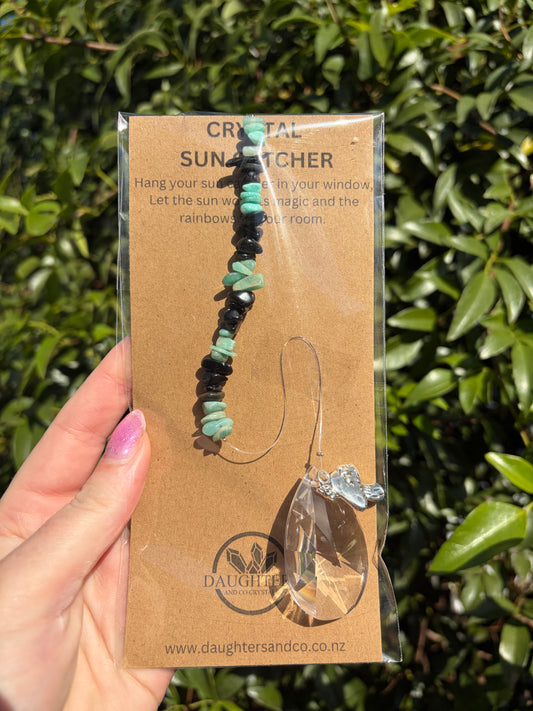 Amazonite & Black Obsidian | Tear Drop Sun Catcher