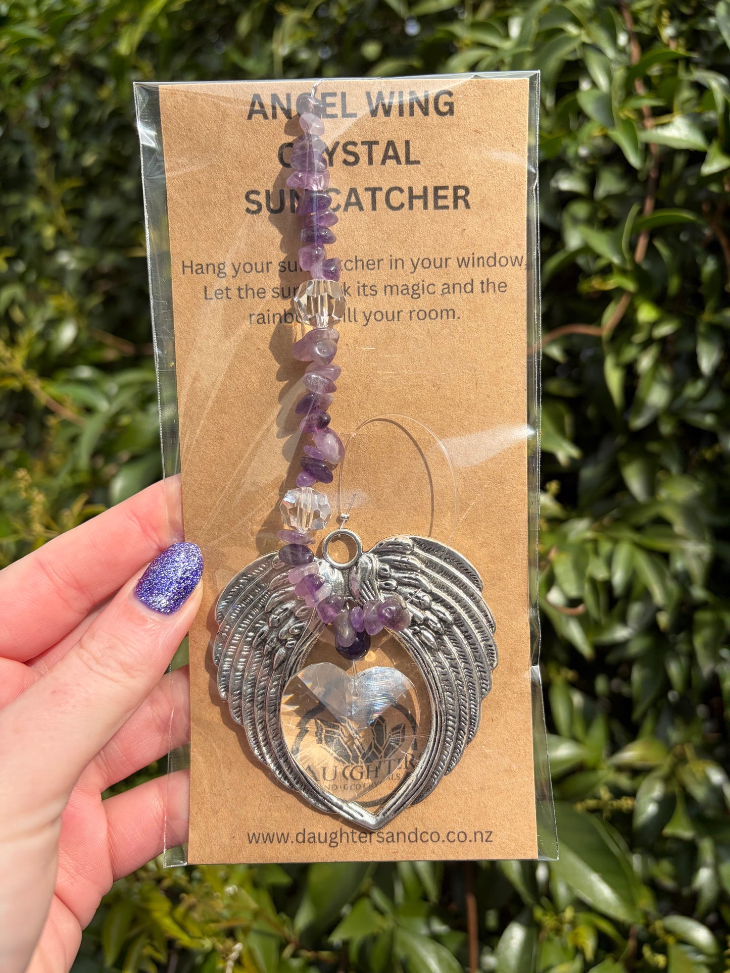Amethyst | Angel Wing Heart Sun Catcher B