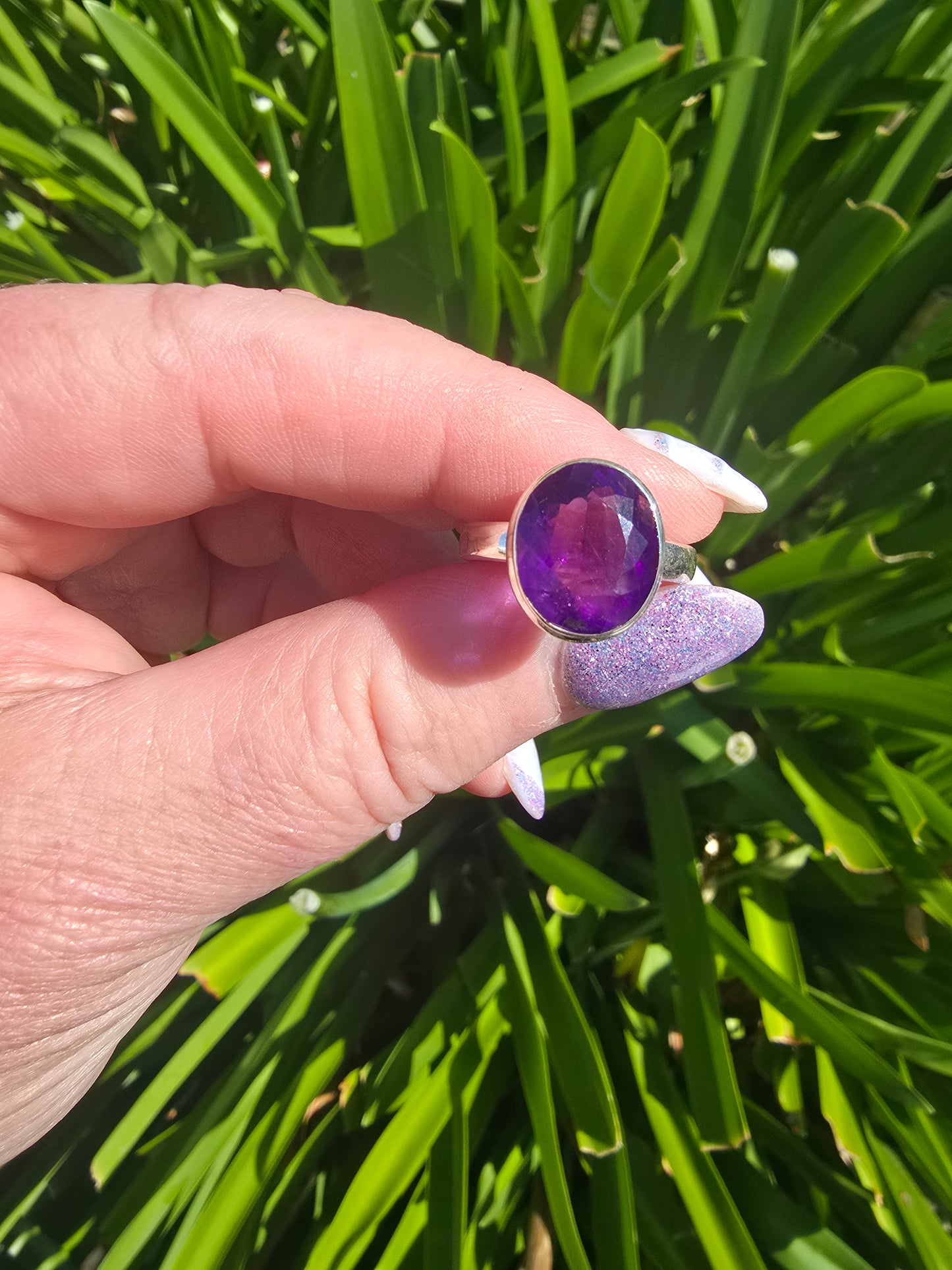 Amethyst | Faceted Sterling Silver Adjustable Ring B