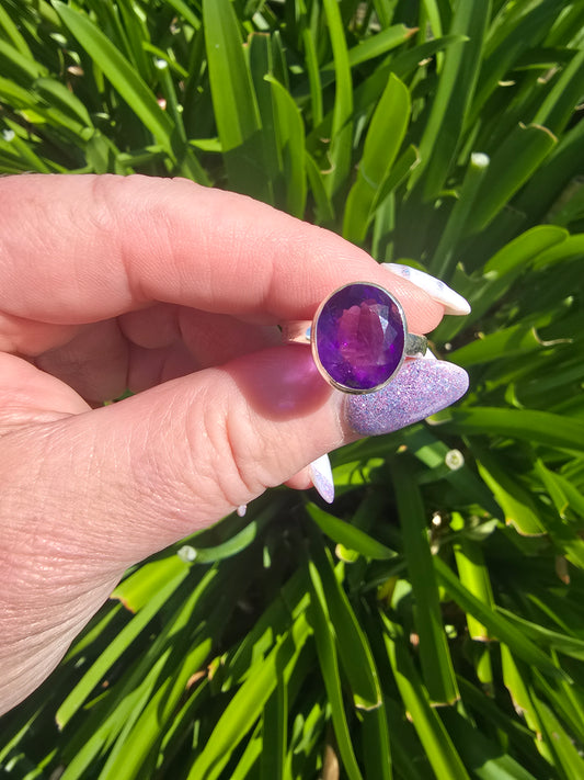 Amethyst | Faceted Sterling Silver Adjustable Ring B