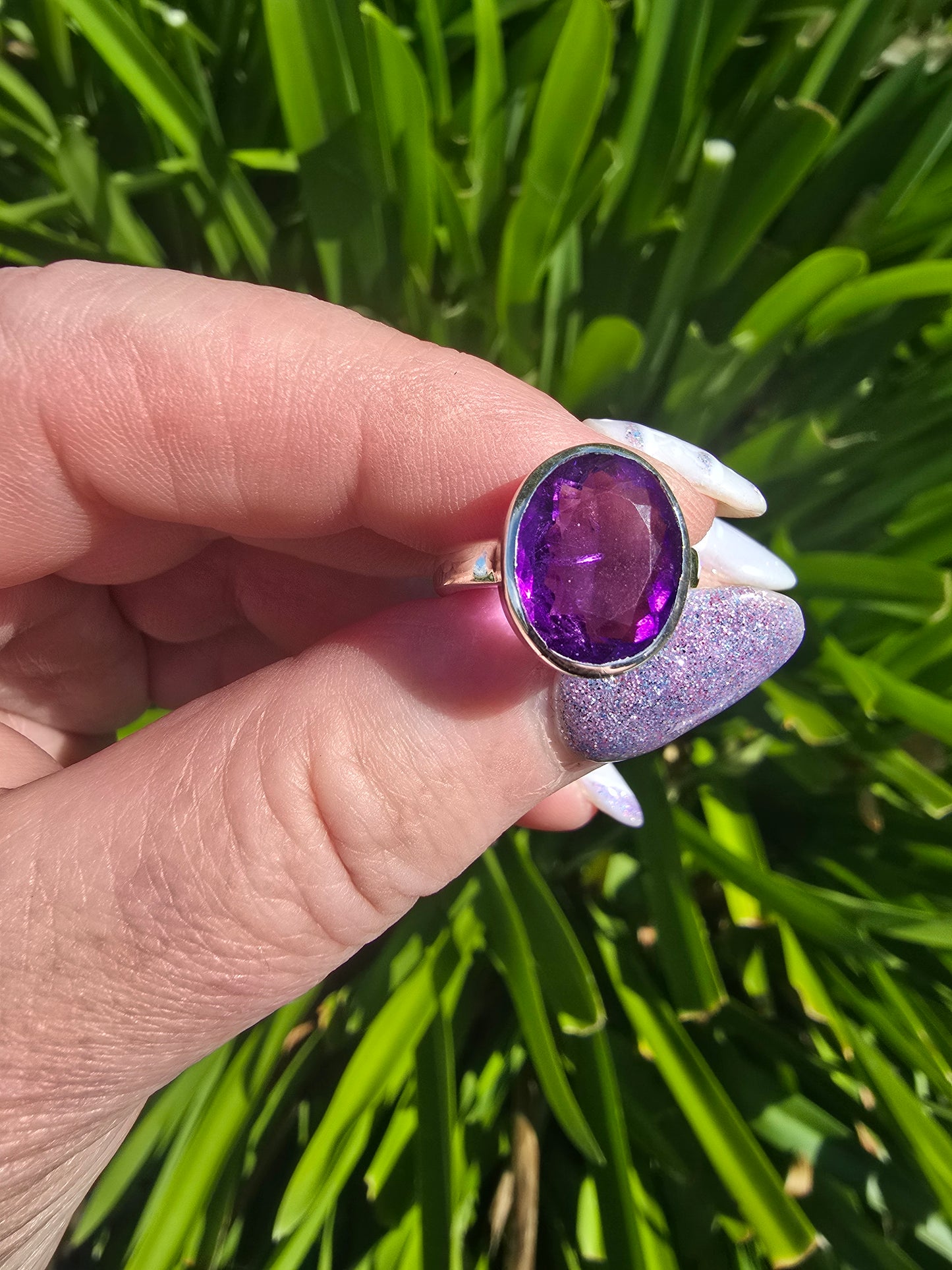 Amethyst | Faceted Sterling Silver Adjustable Ring C