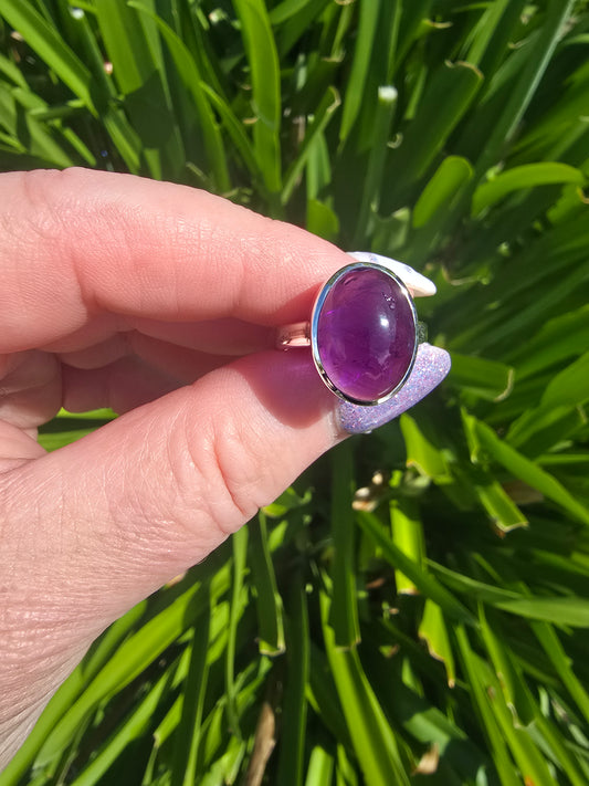 Amethyst | Polished Sterling Silver Adjustable Ring A