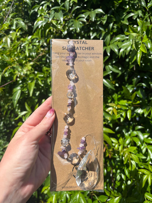 Rose Quartz & Amethyst | Large Tear Drop Sun Catcher