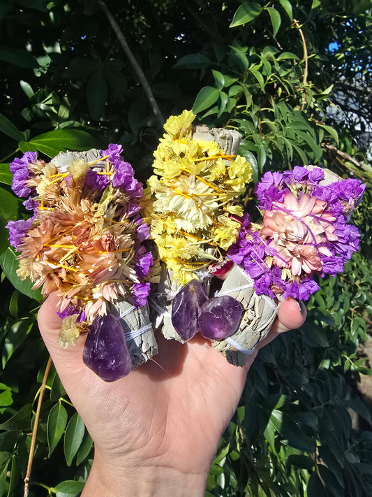 White Sage Smudge Stick Small 4inch | Amethyst For Happiness & Positive Vibes