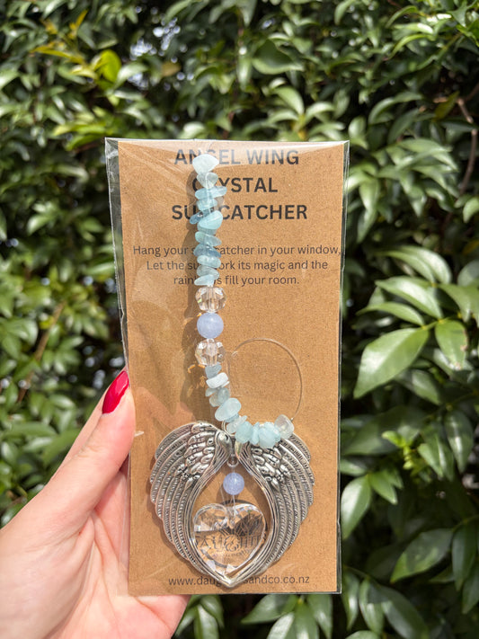 Aquamarine | Angel Wing Heart Sun Catcher