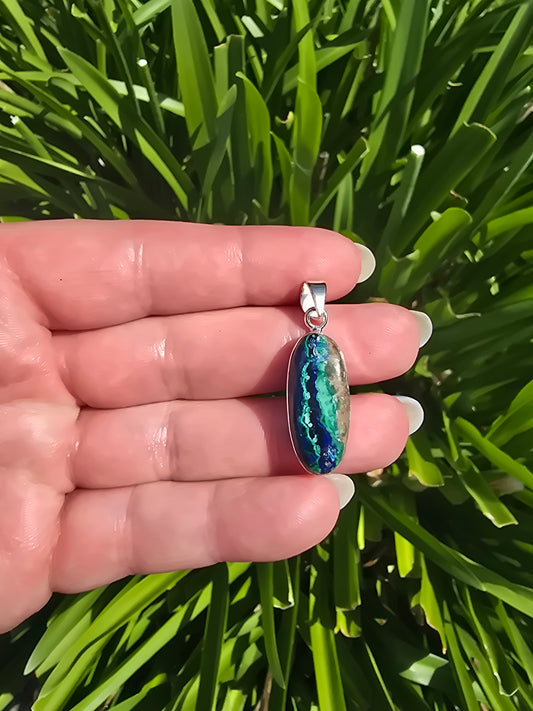 Azurite & Malachite | Polished Sterling Silver Pendant A