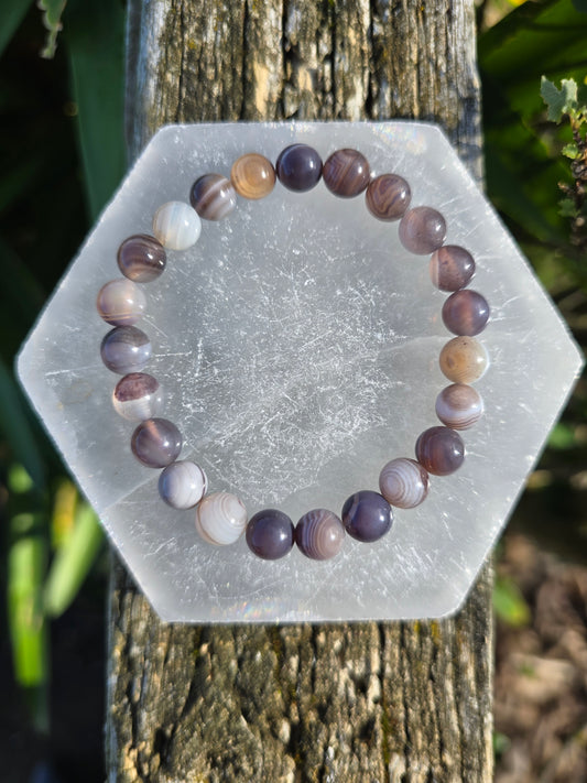 Banded Agate | Round Bead Bracelet 8 mm