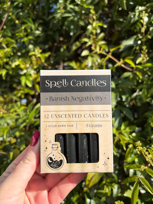 Black BANISH NEGATIVITY Spell Candles x12