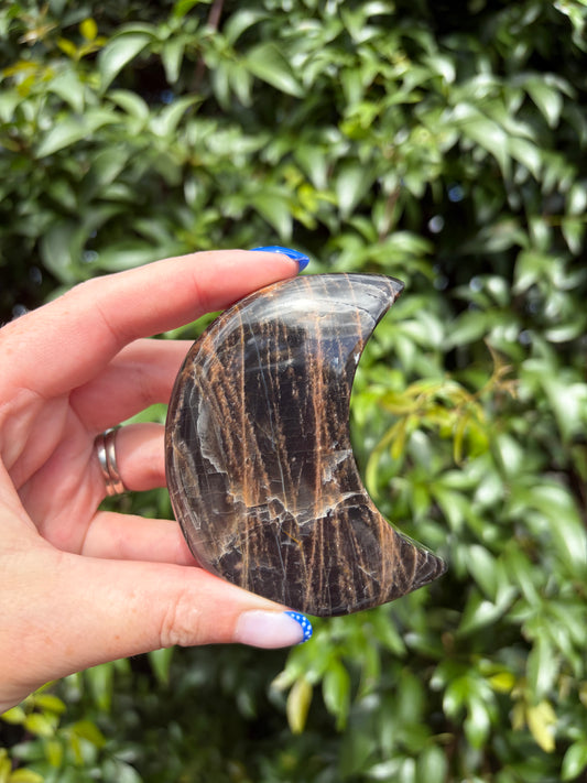 Black Moonstone Self Standing Moon A "CHIPPED"