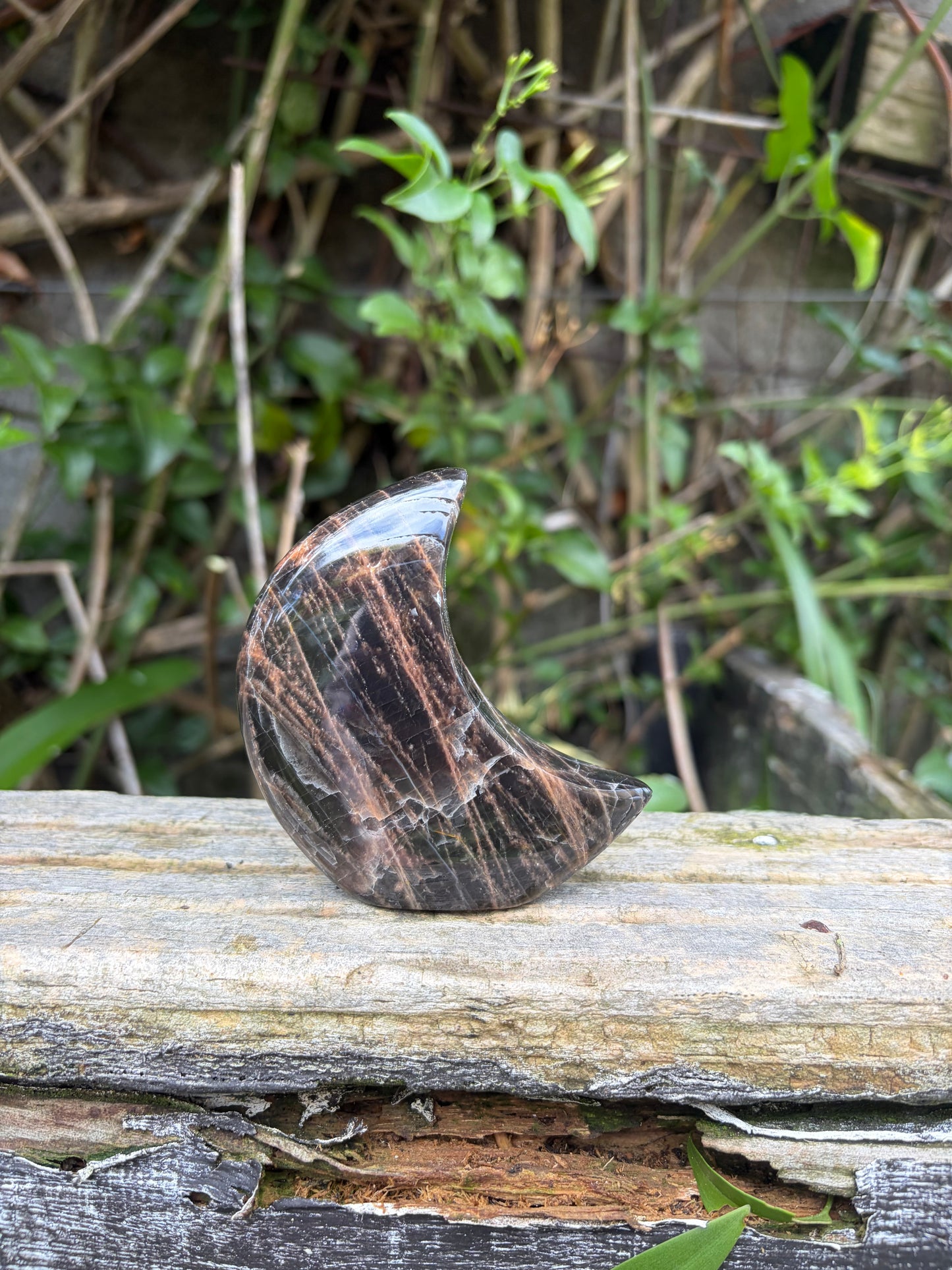 Black Moonstone Self Standing Moon A "CHIPPED"