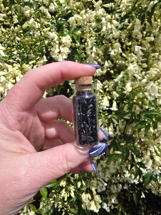 Black Obsidian Crystal Chip Bottle