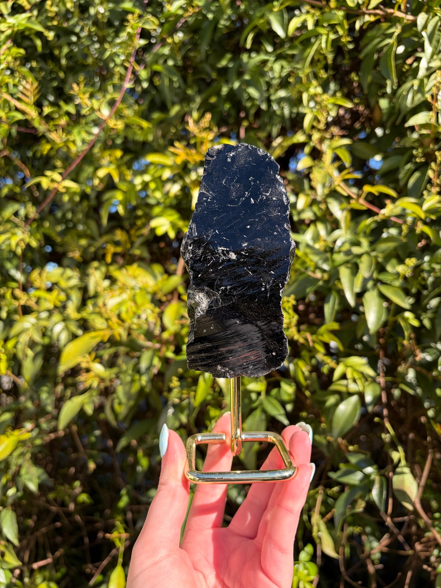 Black Obsidian Rough Piece On Metal Stand A