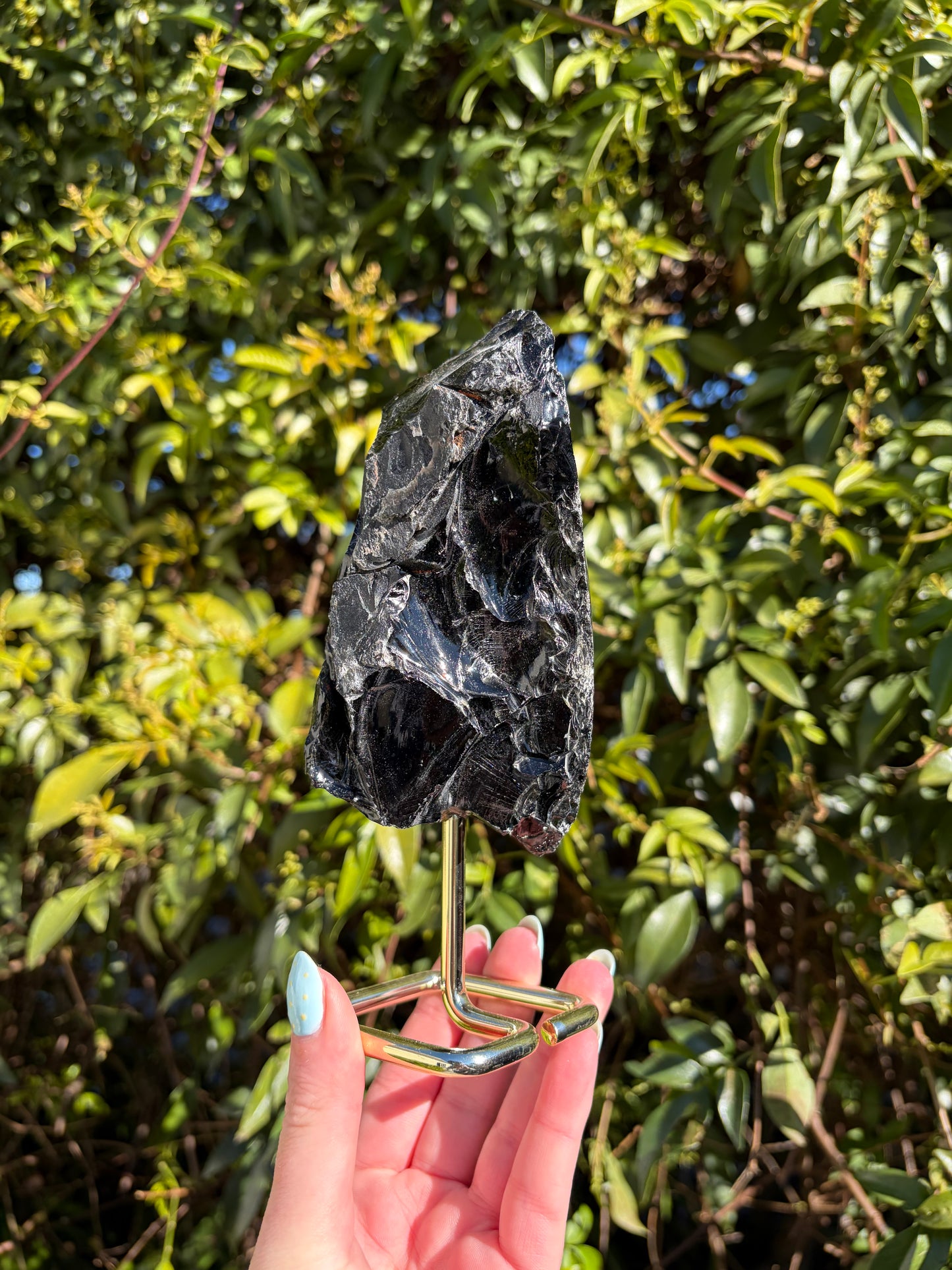 Black Obsidian Rough Piece On Metal Stand B