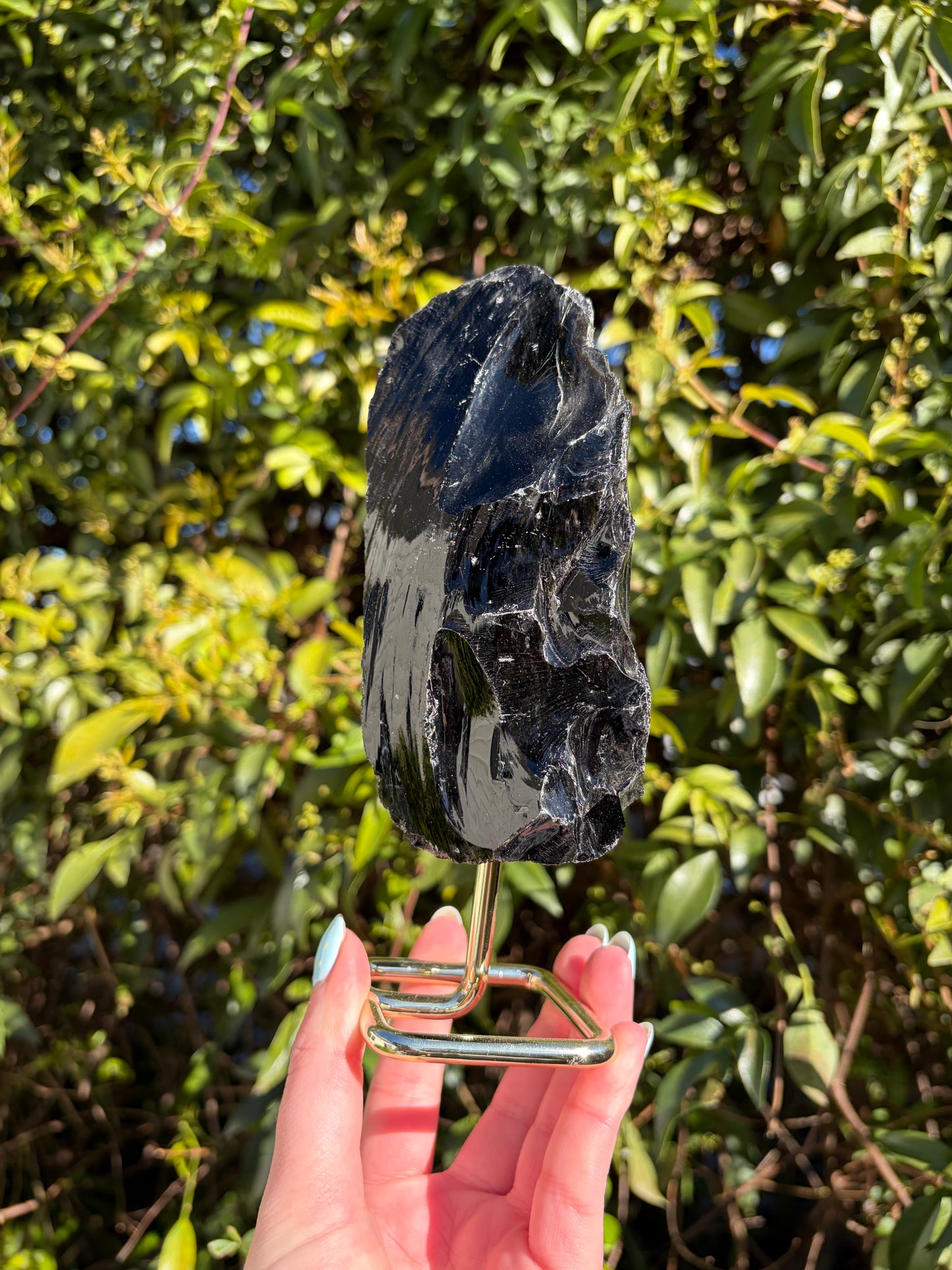 Black Obsidian Rough Piece On Metal Stand B