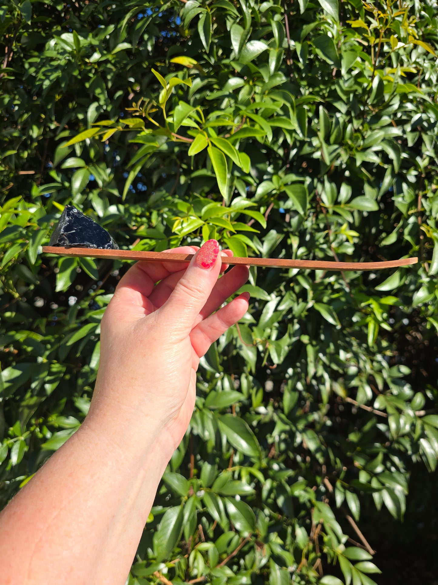 Black Obsidian Rough | Wooden Incense Holder