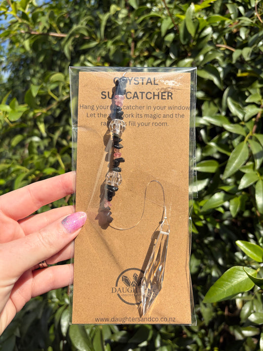Black Obsidian & Strawberry Quartz | Point Sun Catcher