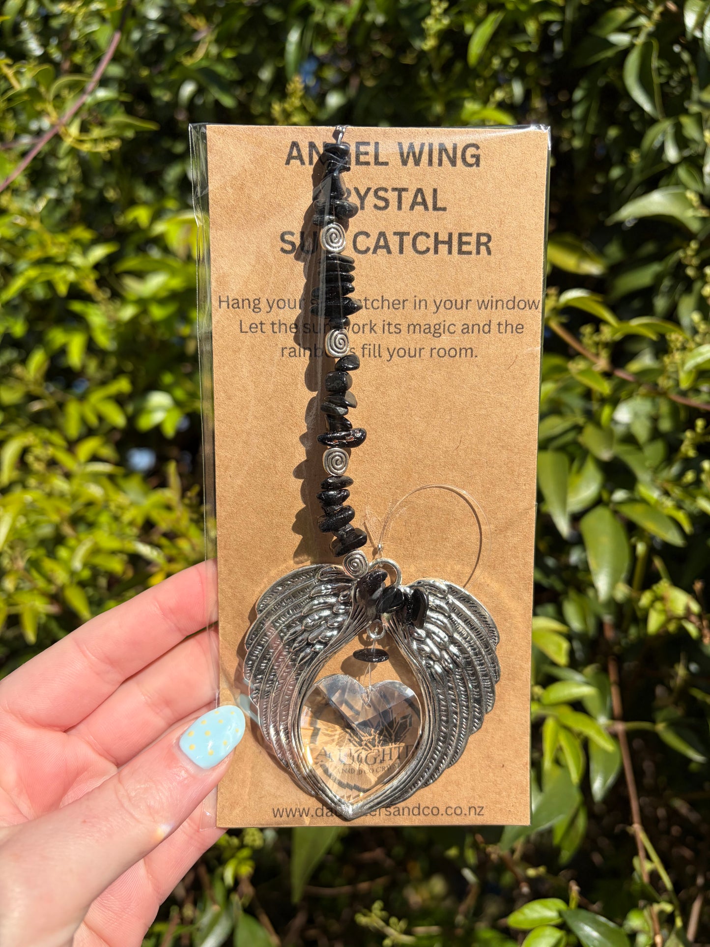 Black Tourmaline | Angel Wing Heart Sun Catcher