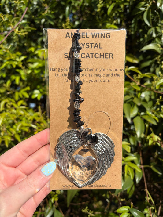 Black Tourmaline | Angel Wing Heart Sun Catcher