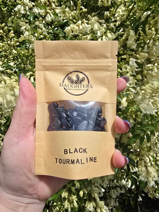 Black Tourmaline Crystal Chip 100 gms Bag