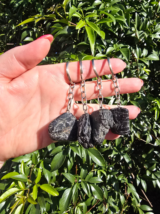 Black Tourmaline Tumbled Stone Keyring