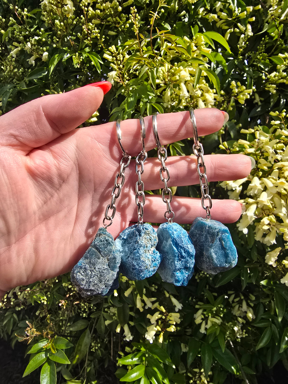 Blue Apatite Rough Keyring