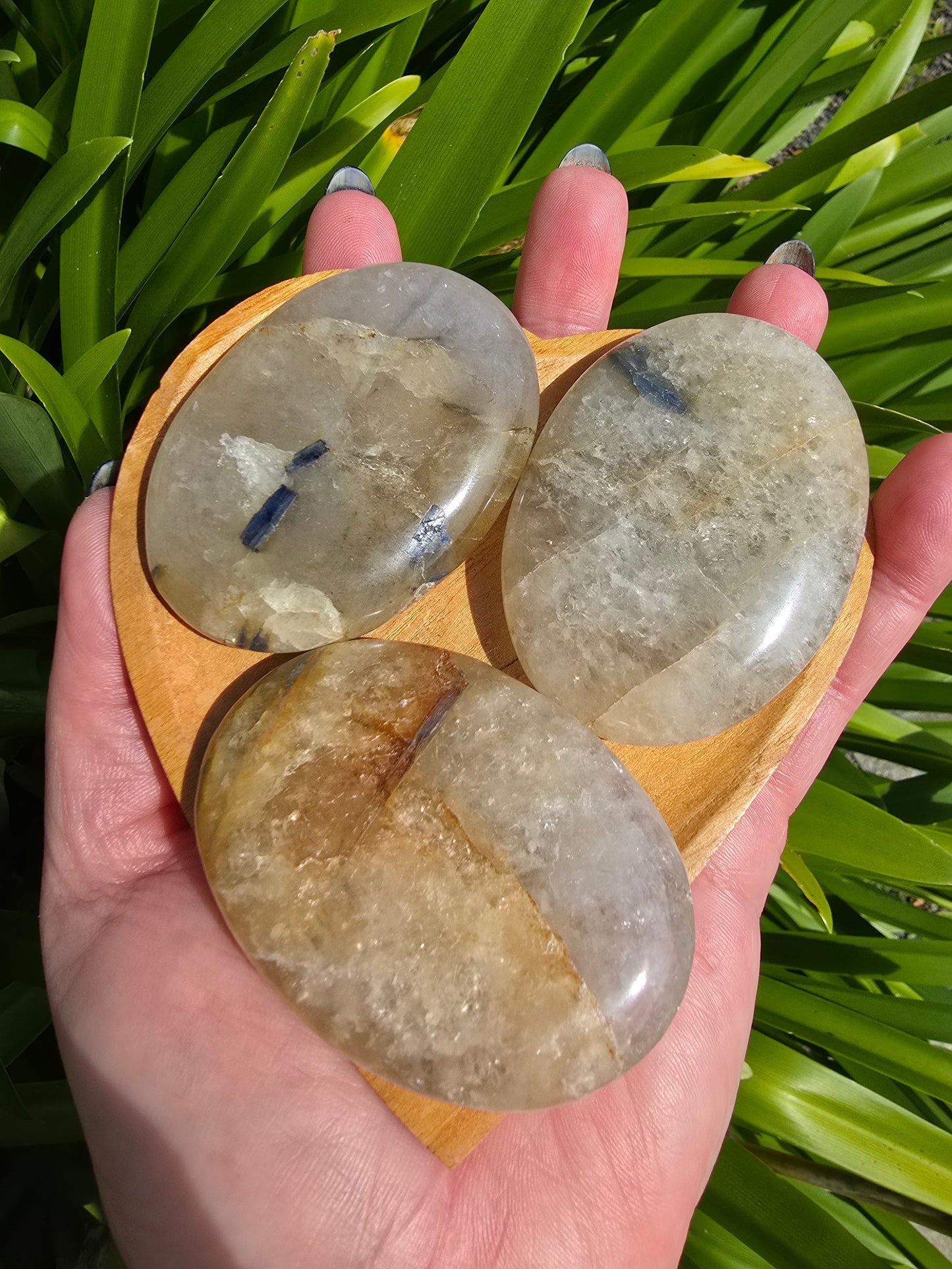 Blue Kyanite & Golden Healer Quartz Palm Stone Medium
