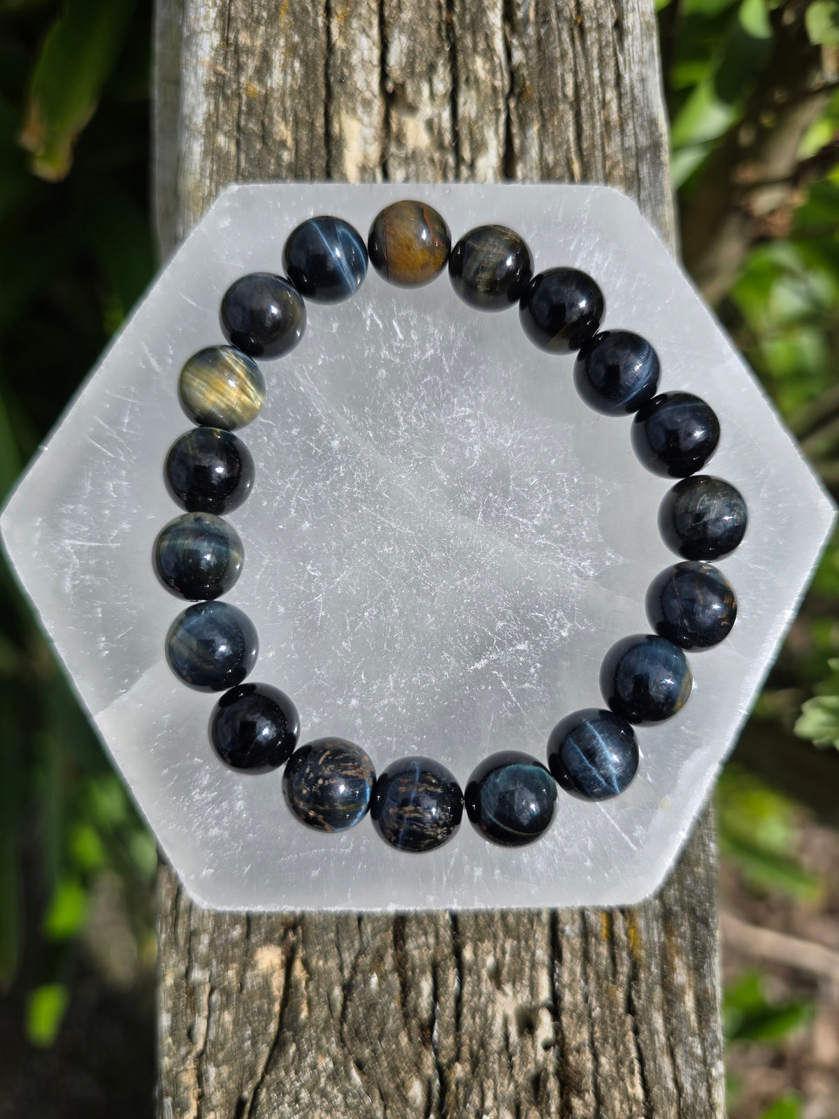 Blue Tigers Eye | Round Bead Bracelet 10 mm