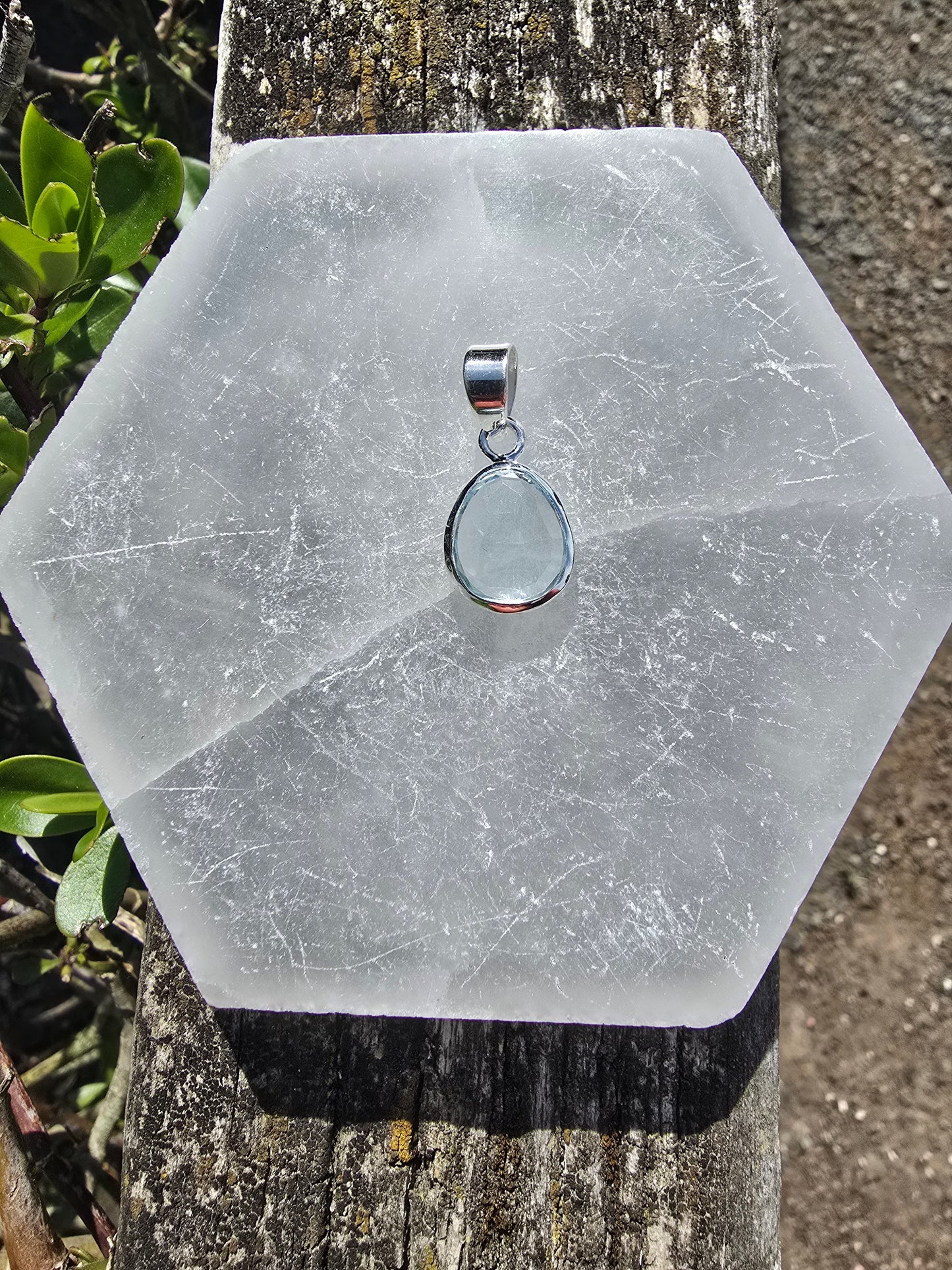 Blue Topaz | Rose Cut Sterling Silver Pendant E