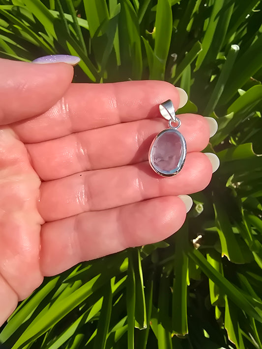 Blue Topaz | Rose Cut Sterling Silver Pendant H