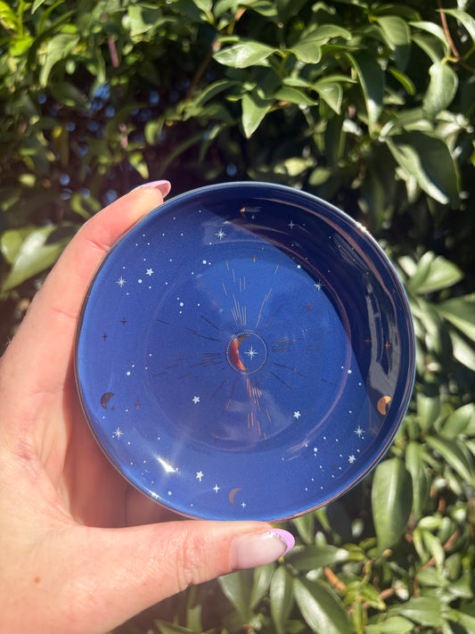 Ceramic Blue Crescent Moon Trinket Dish