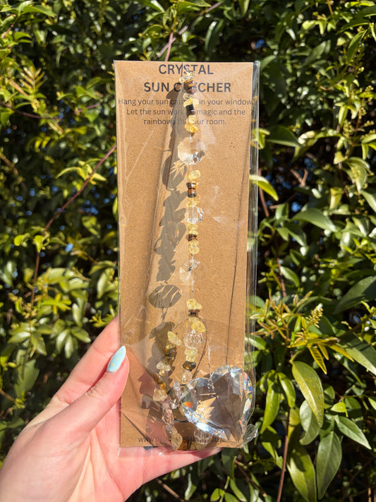 Citrine & Tigers Eye | Large Heart Sun Catcher