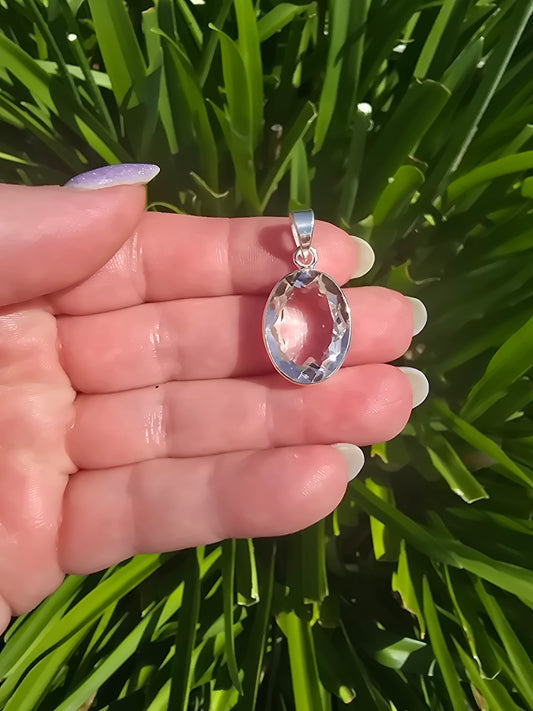 Clear Quartz | Faceted Sterling Silver Pendant B