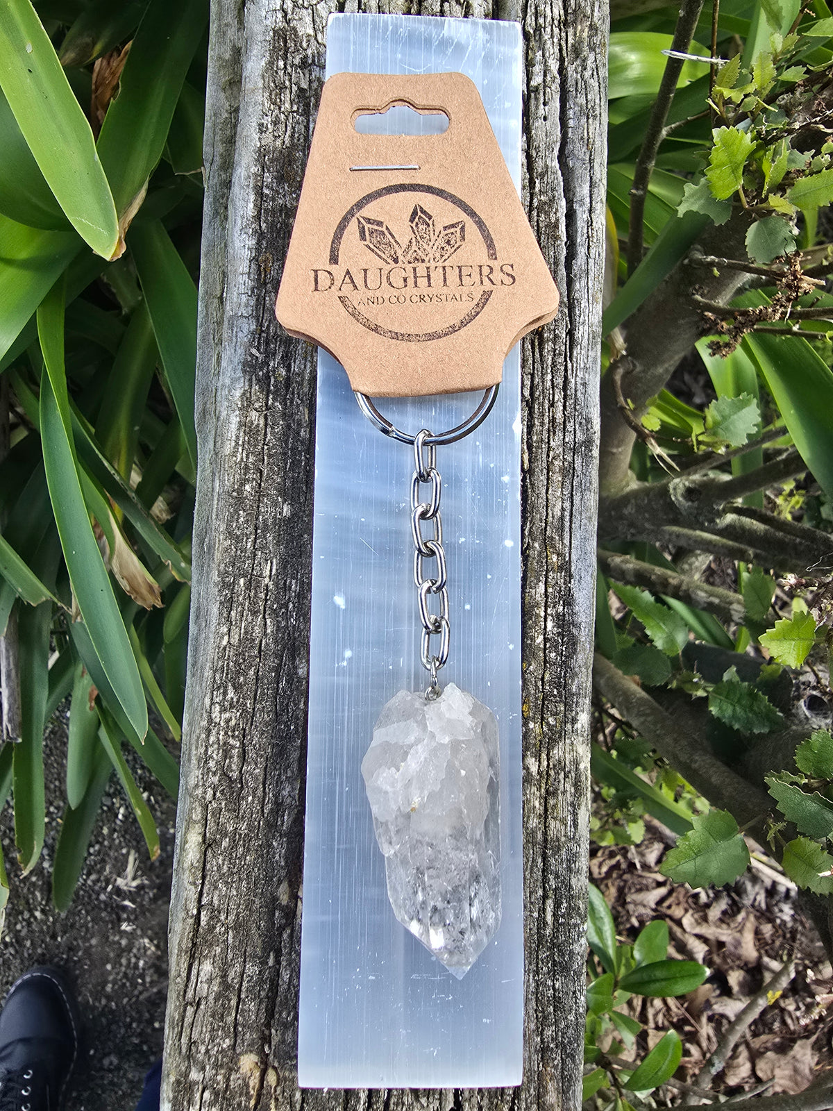Clear Quartz Rough Point Keyring