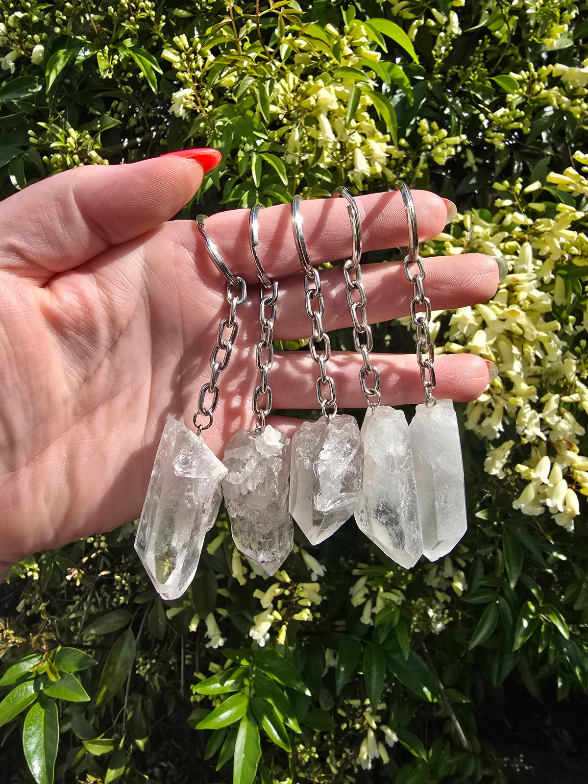 Clear Quartz Rough Point Keyring