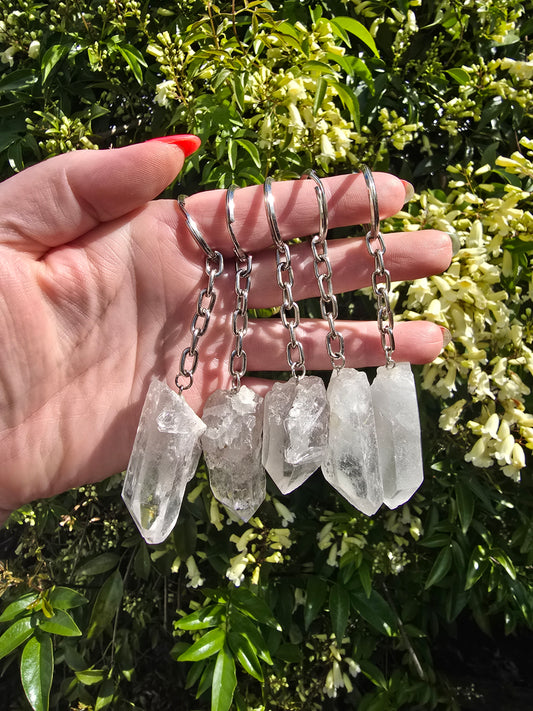 Clear Quartz Rough Point Keyring