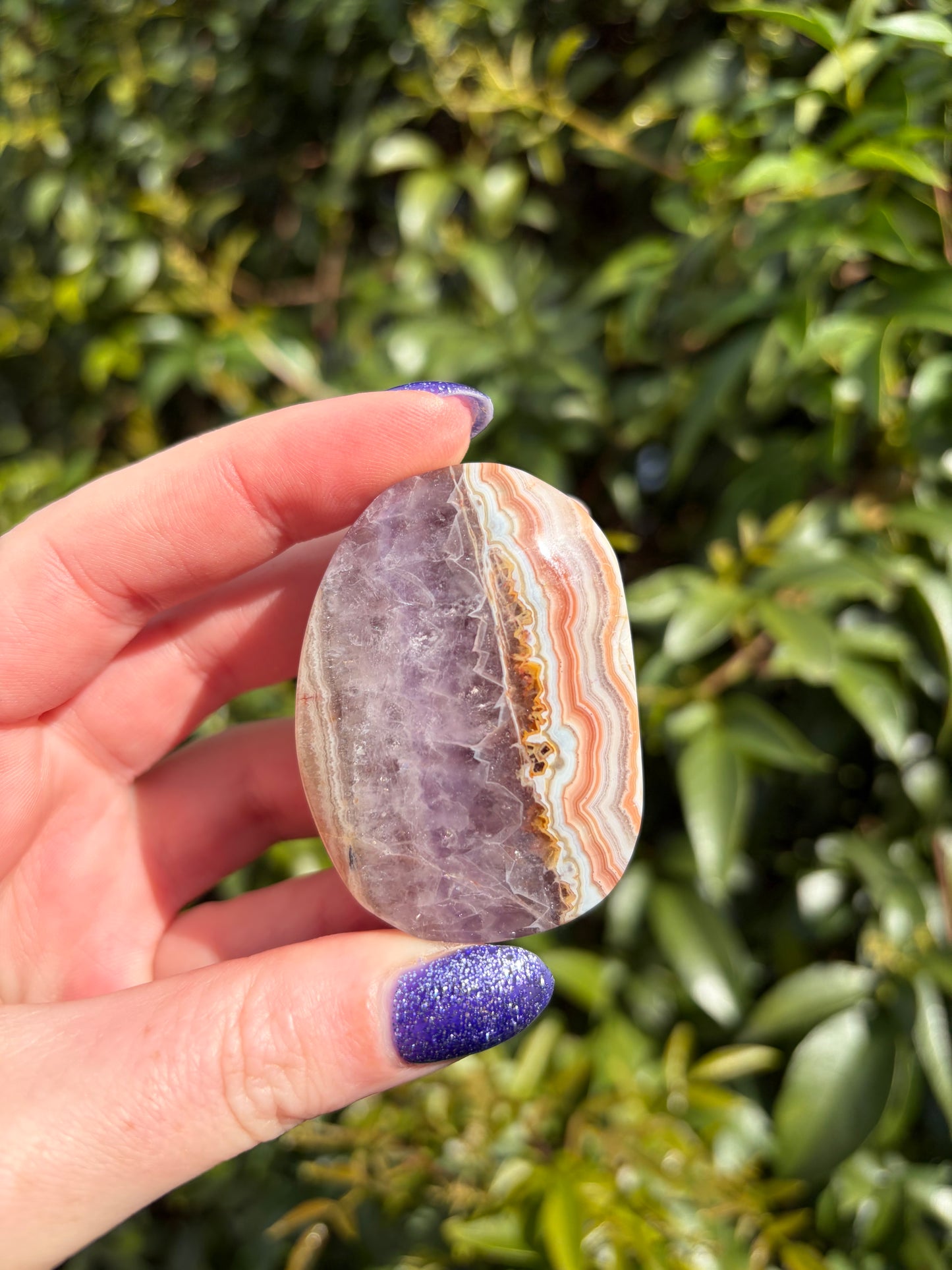 Crazy Lace Amethyst Palm Stone B