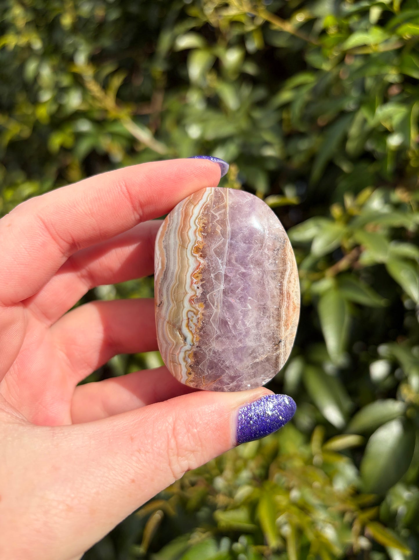 Crazy Lace Amethyst Palm Stone B