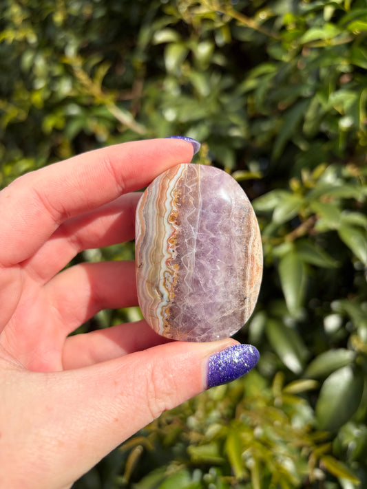 Crazy Lace Amethyst Palm Stone B