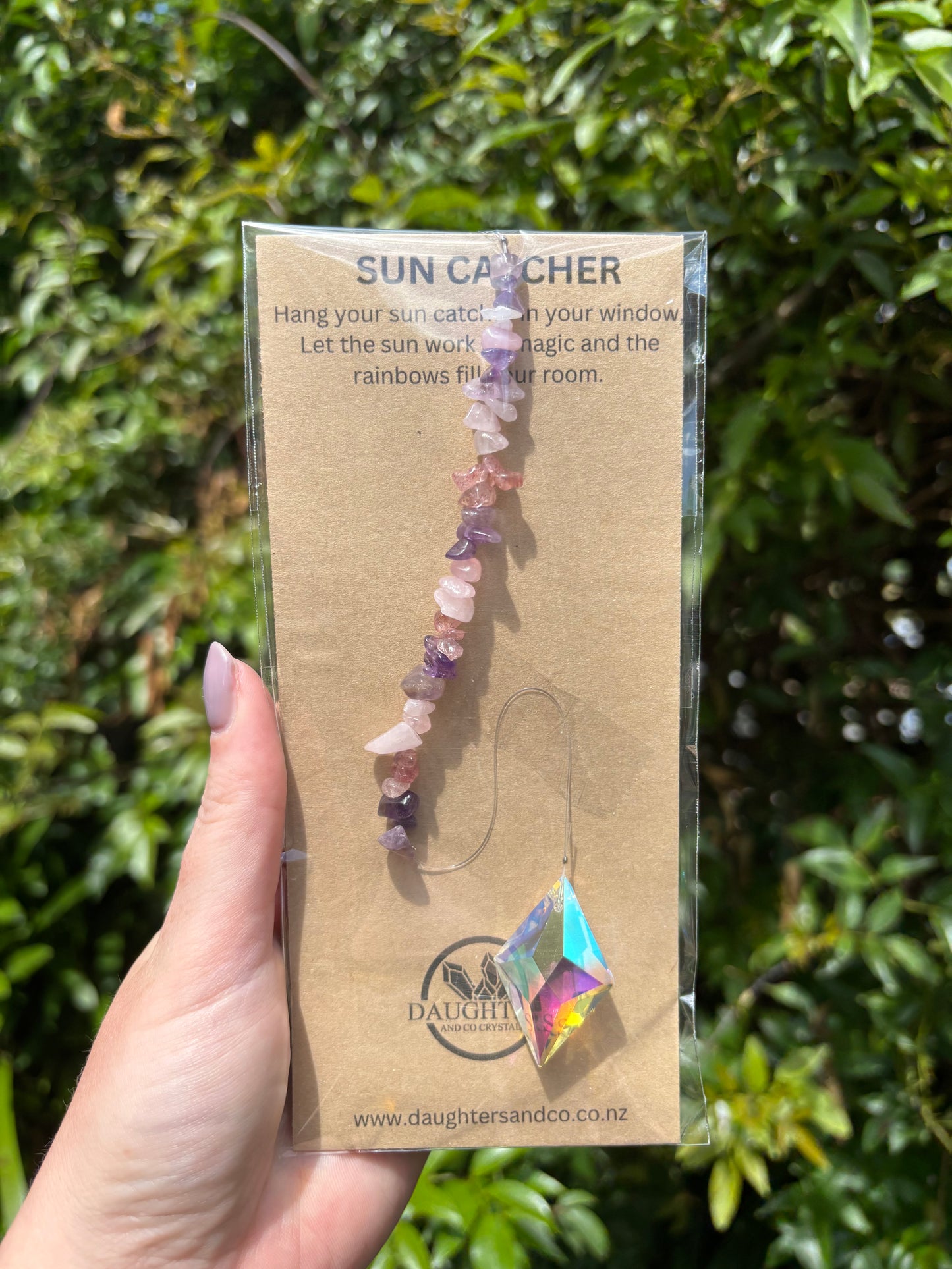 Amethyst, Strawberry Quartz & Rose Quartz | Diamond Sun Catcher