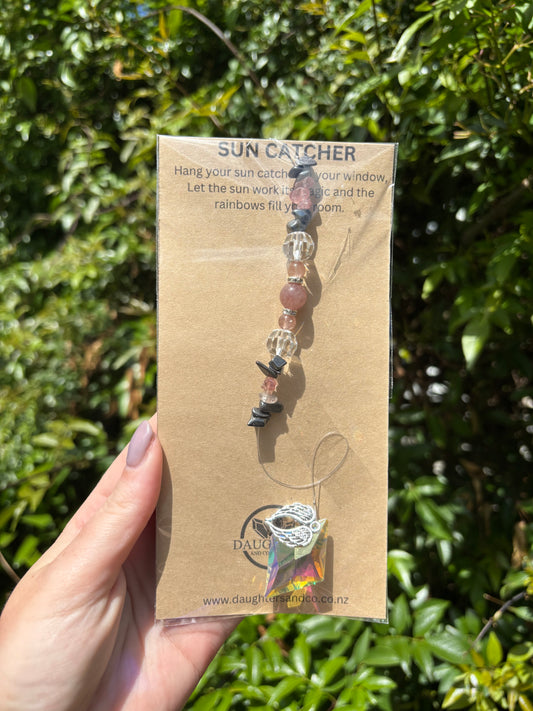 Hematite & Strawberry Quartz | Diamond Sun Catcher