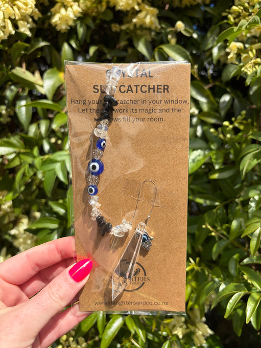 Clear Quartz & Black Obsidian | Point Sun Catcher