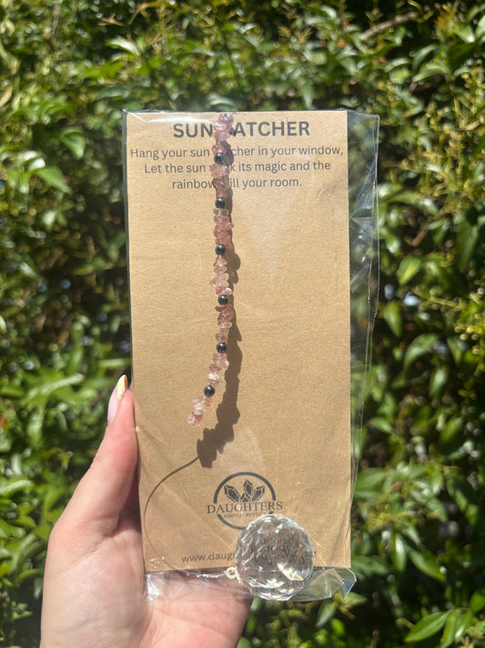 Strawberry Quartz & Hematite | Sphere Sun Catcher