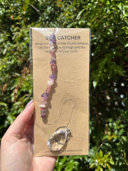 Amethyst, Rose Quartz & Strawberry Quartz | Tear Drop Sun Catcher