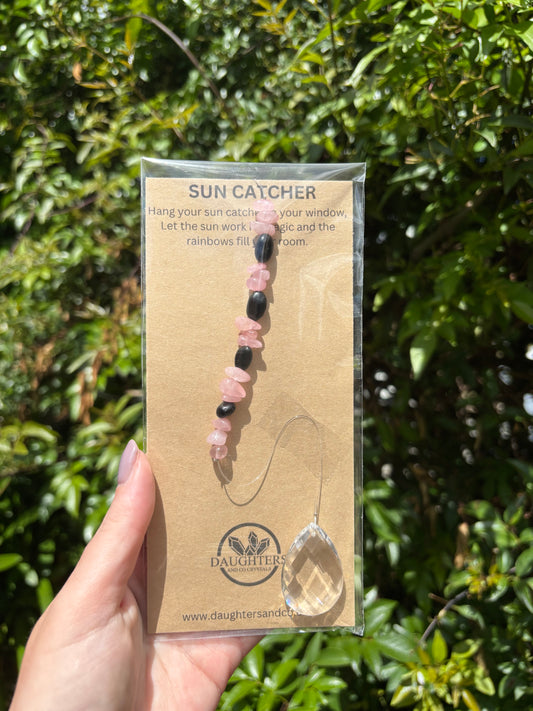 Rose Quartz & Black Obsidian | Tear Drop Sun Catcher